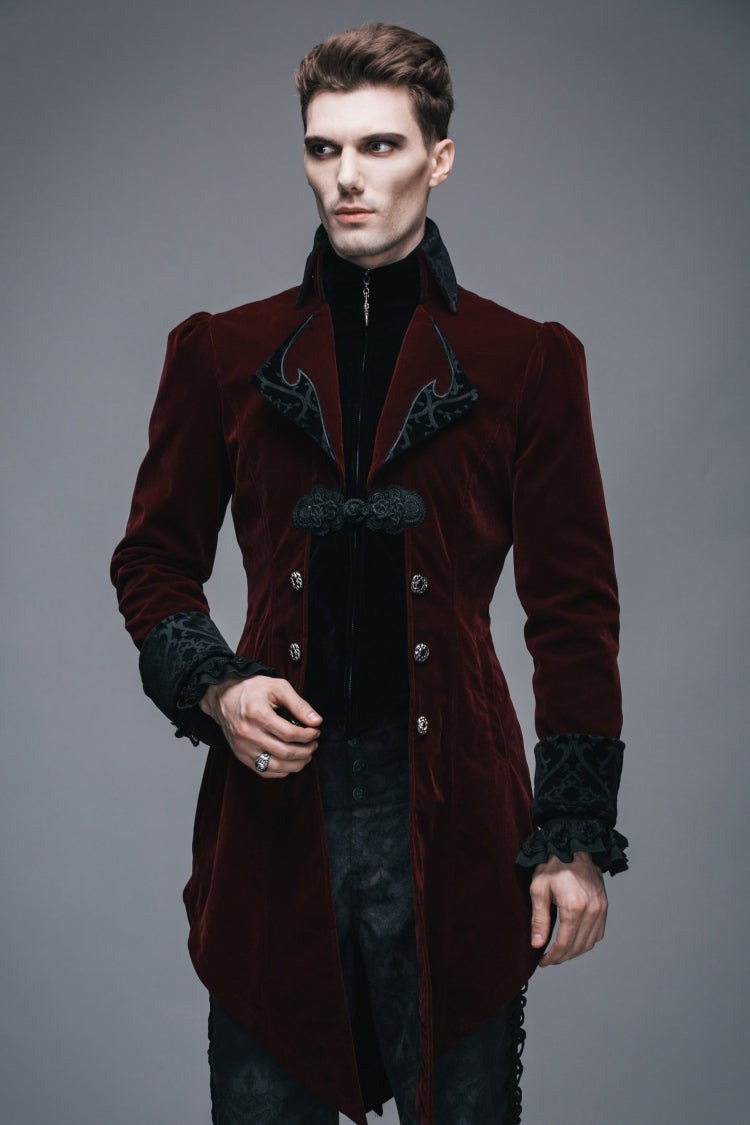 Crimson Formal Turn-Down Collar Swallowtail Gothic Coat