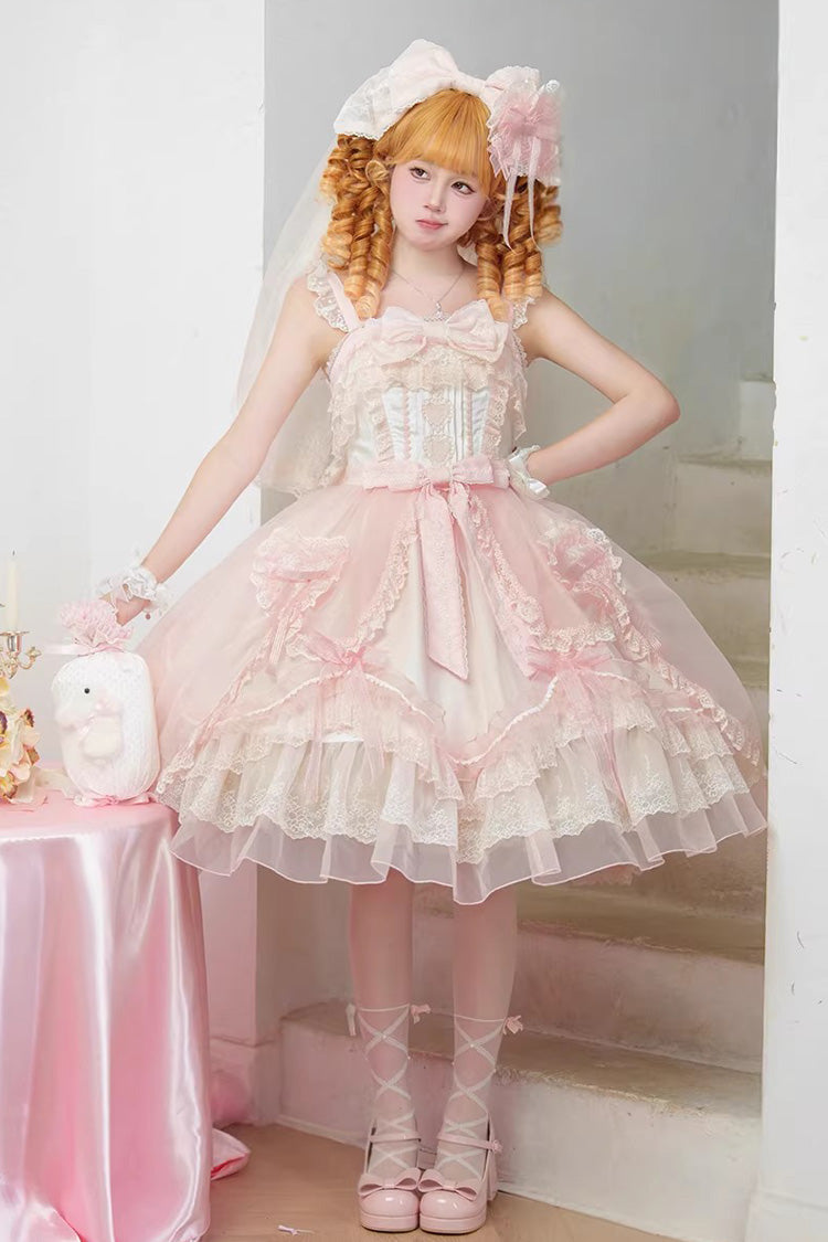 Candy Flavor Square Collar Sleeveless Ruffle Bow Lace Elegant Lolita JSK