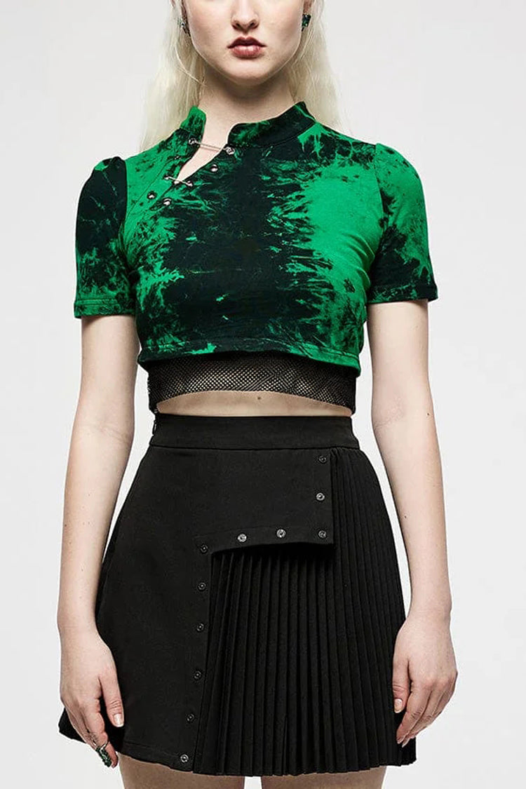 Emerald Short Sleeve Tie-Dyed Metal Chain Steampunk Women's Tee