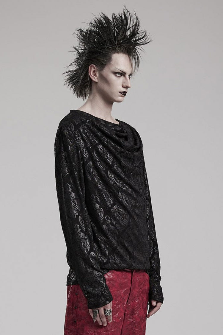 Men's Gothic Print T-Shirt, Long-Sleeve Dark Streetwear Tee