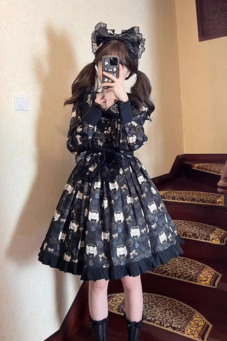 Sweet Lolita Plus-Size Dress with Bowknot and College Style, Long Sleeve