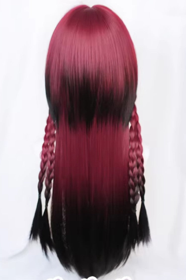 Gothic Ombre Burgundy Wig with Long Straight Bangs