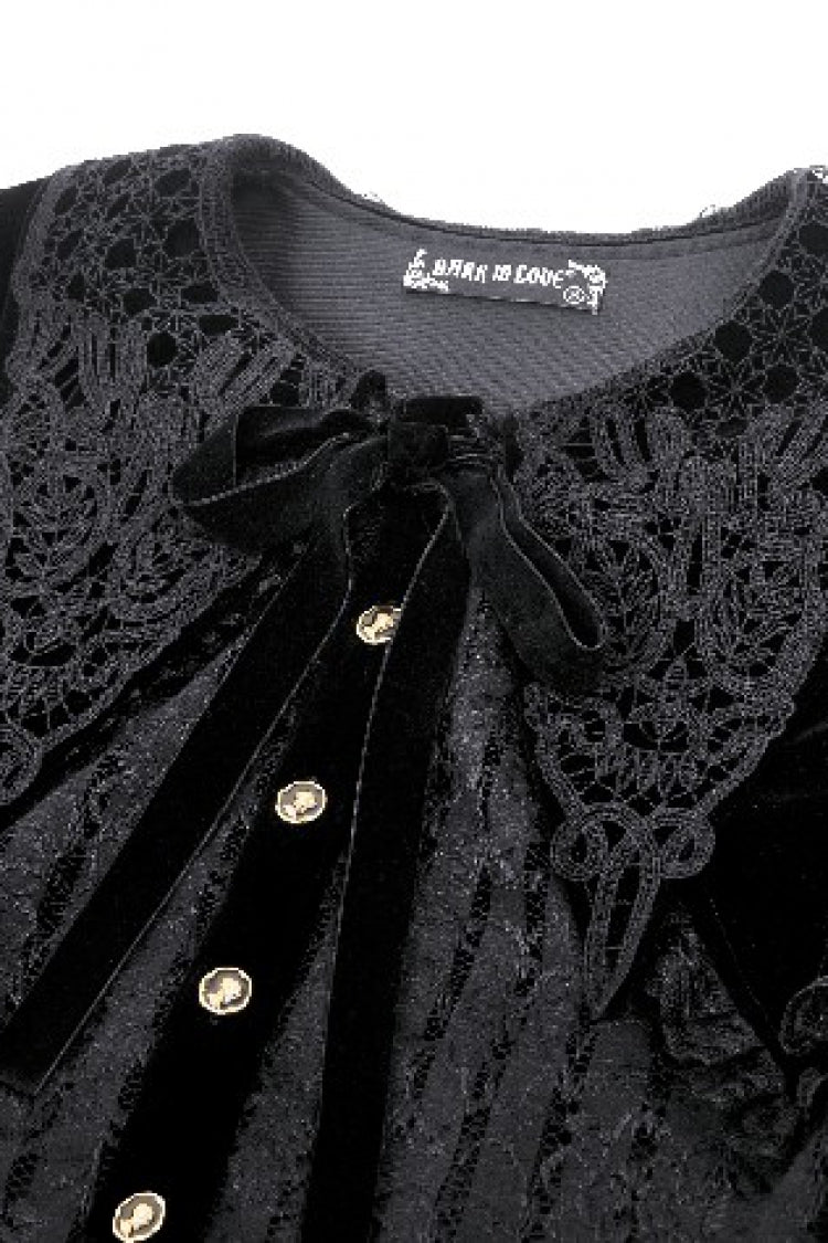Gothic Velvet Short Dress with Lace Trim and Extended Sleeves