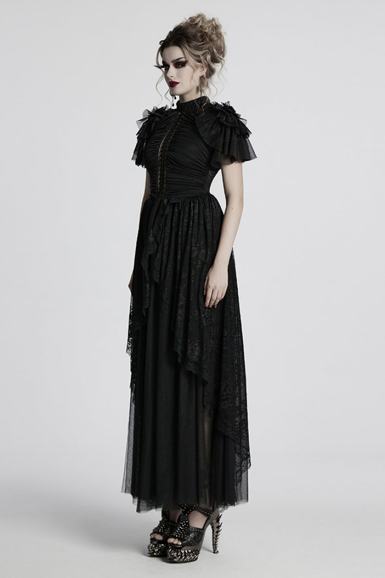 Gothic Ball Gown with Ruffled Lace Layers