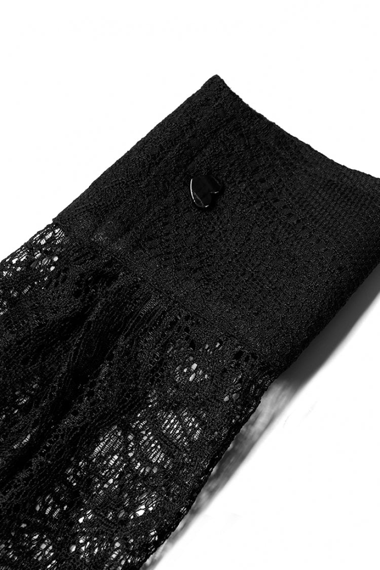 Women's Gothic Shirt with Embroidery and Lace, Long-Sleeve Print Top