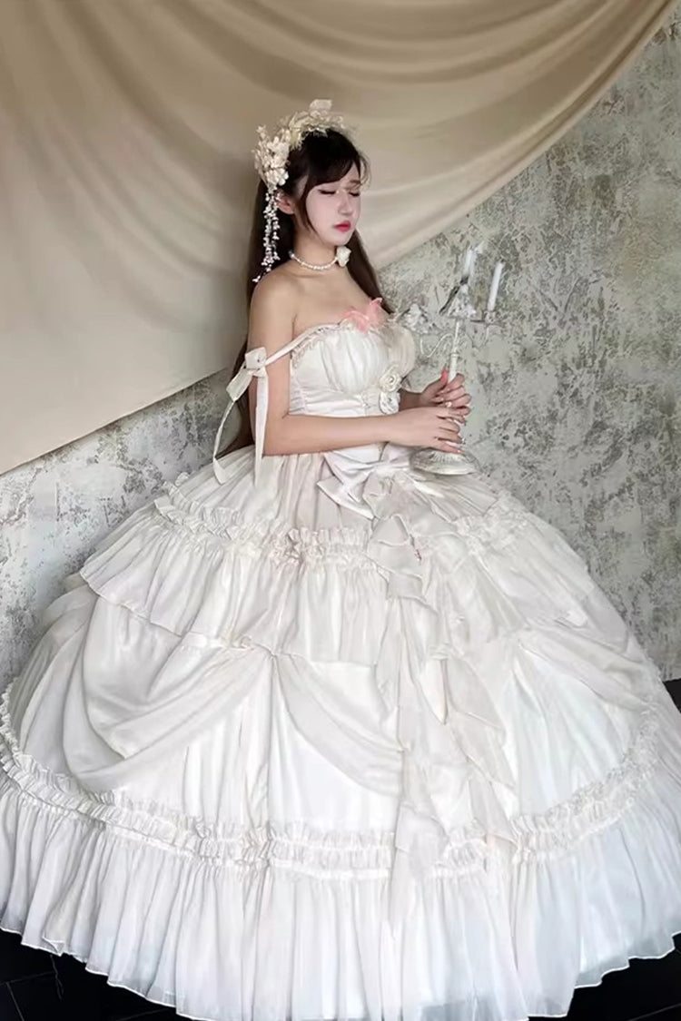 Antique Bride Sleeveless Multi-Layered Ruffled Bow Lace Sweet Elegant Gorgeous Full Skirt Lolita Jsk Dress