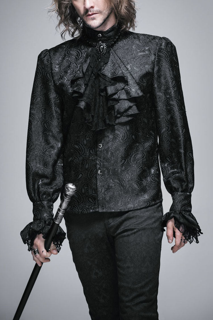 Men's Gothic Tie with Jewel Pins and Jacquard Lace Pattern