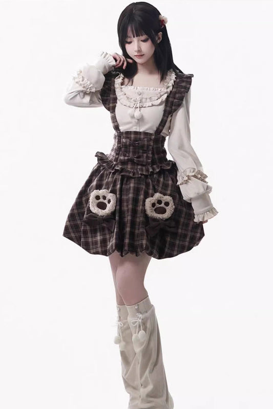 Chocolate Printed Ruffle Bow Strap Dress - Fluffy Little Bear