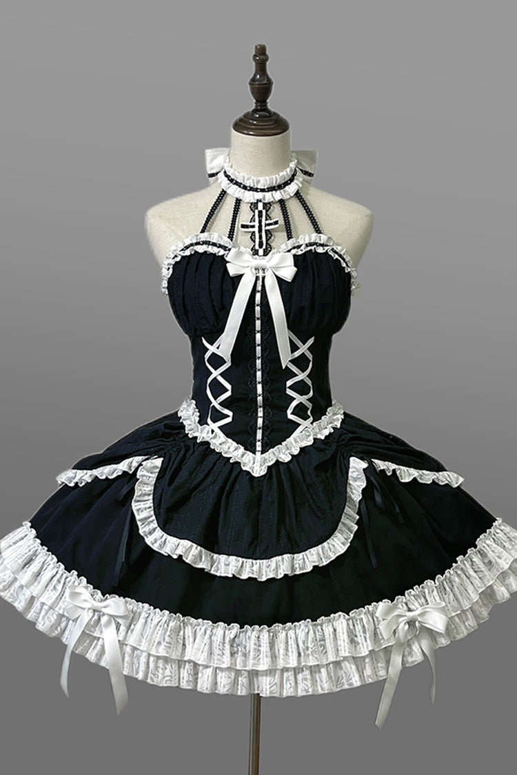 Princess Gothic Lolita Dress with Halterneck, Ruffle Bowknot and Lace Lace-Up