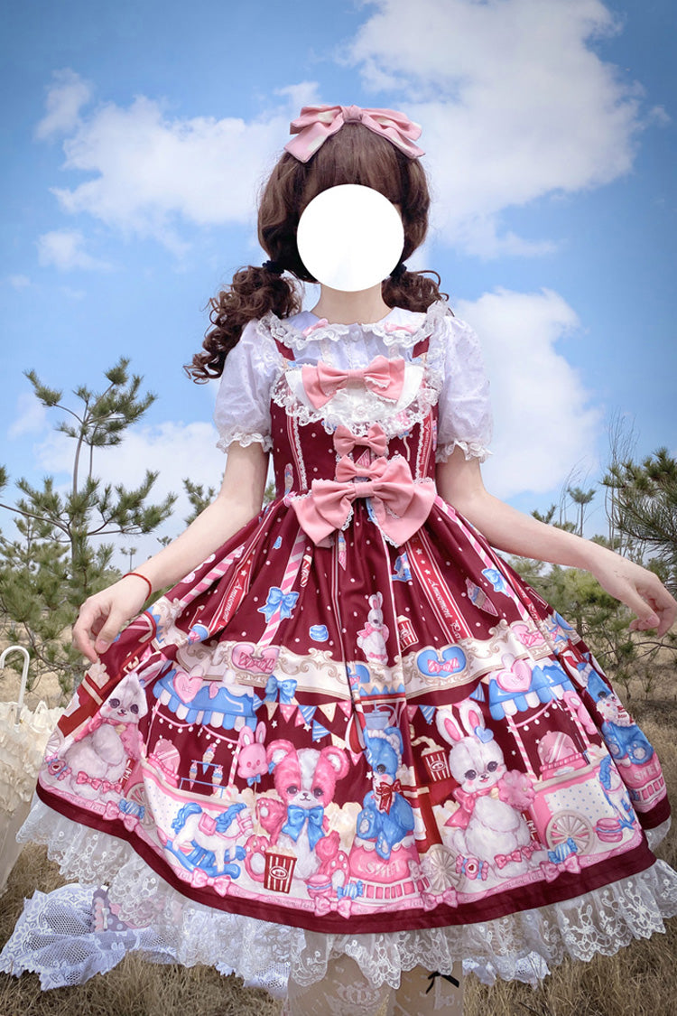Wine Doll Print Bow Sweet Lolita Jumper Dress