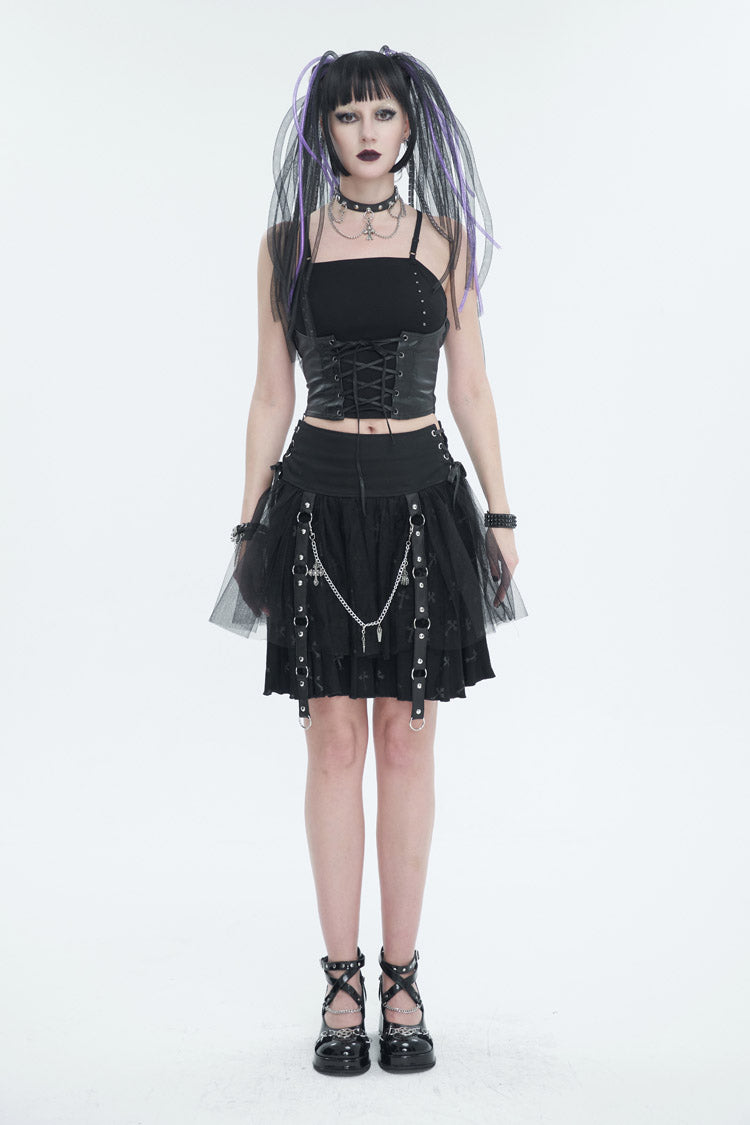 Punk Bandeau Camisole with Adjustable Strings in Black Knit