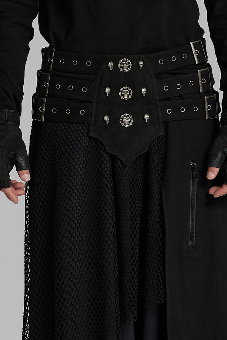 Edgy Skull-Embellished Buckle Belt for Men