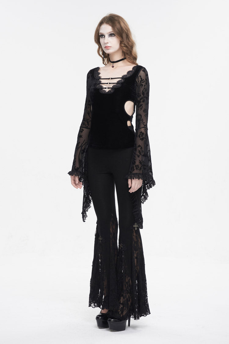 Flared Sleeve Mesh Splice Punk Shirt - Gothic Edge