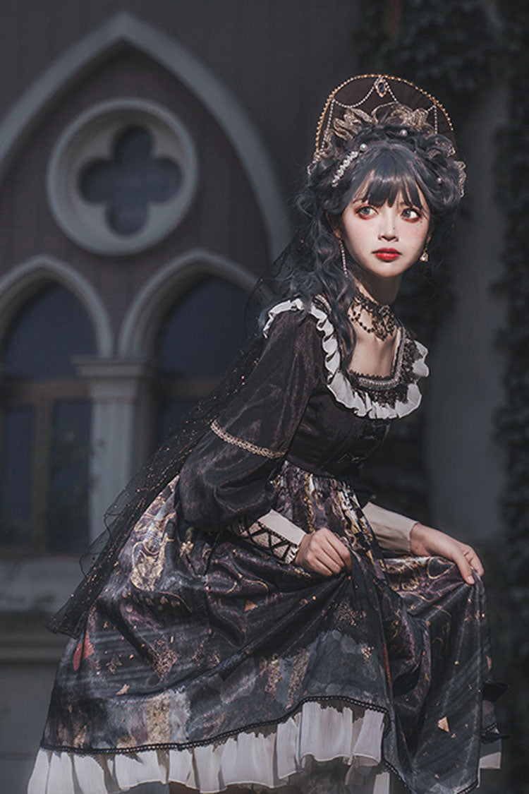Misty Noir Lolita Gown with Extended Sleeves