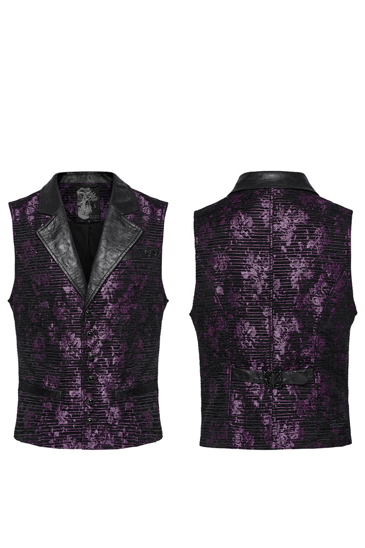 Violet V-Neck Sleeveless Skull Print Buckle Men's Gothic Waistcoat