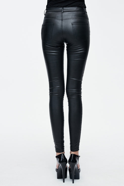 Slim Fit Leather Pants for Women in Classic Black