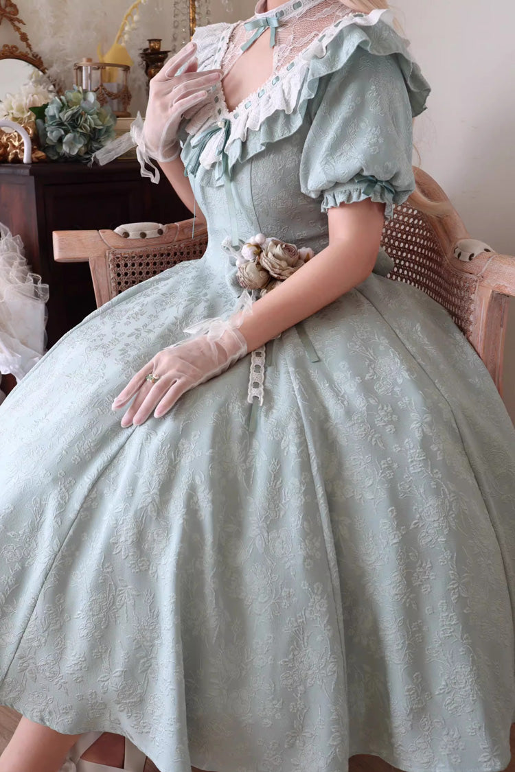Emerald Short Sleeve Ruffle Bow Sweet Princess Lolita Dress