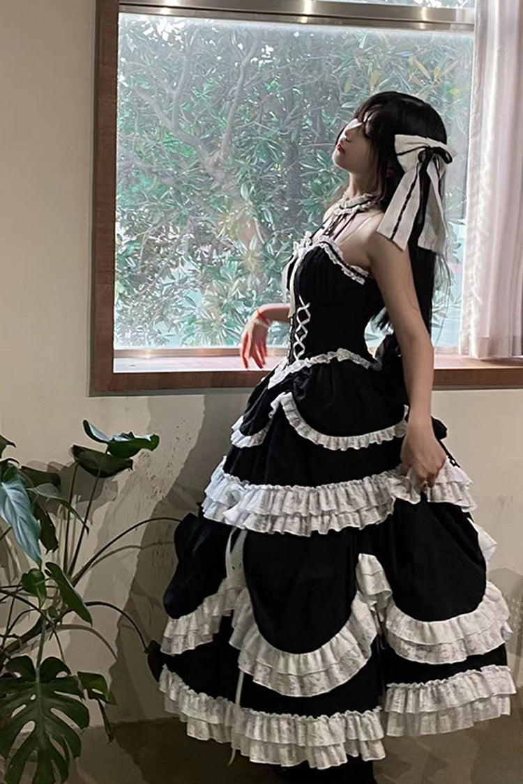 Princess Gothic Lolita Dress with Halterneck, Ruffle Bowknot and Lace Lace-Up