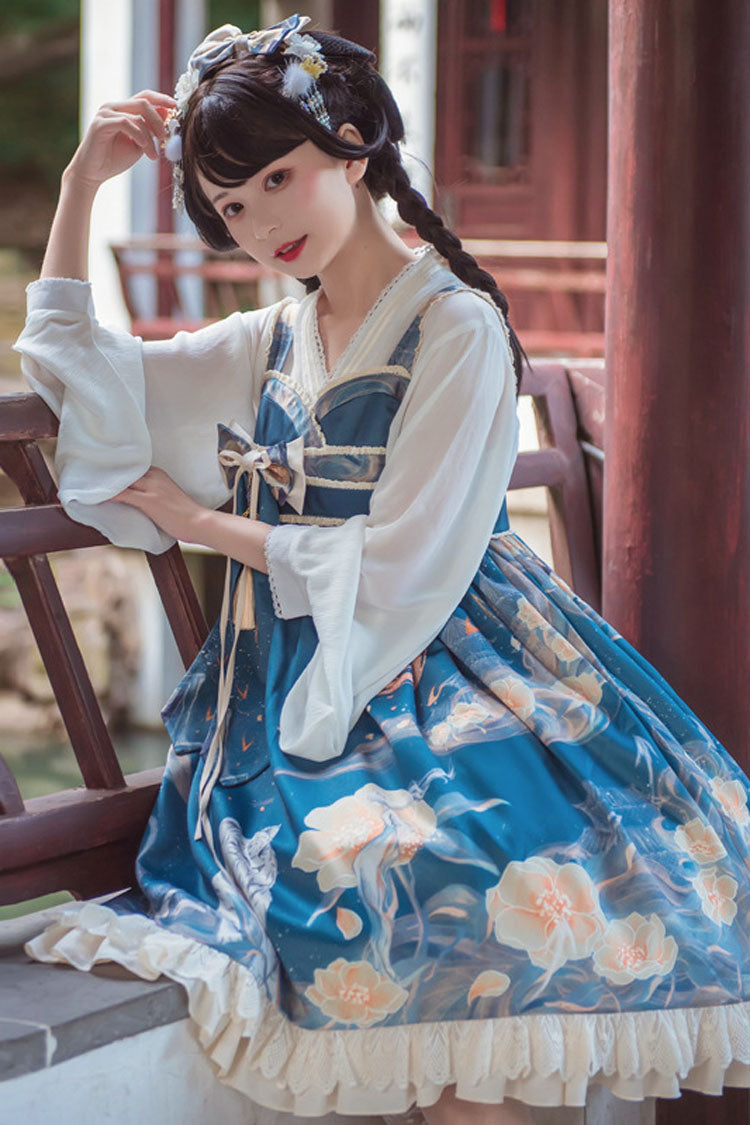 Chinese Style Tiger and Floral Print Bowknot Classic JSK