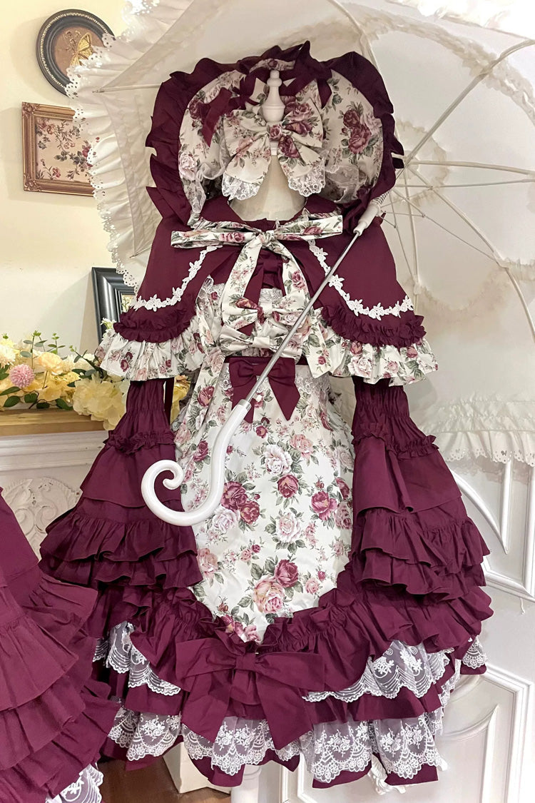 Ruffled Off-Shoulder Gothic JSK Dress with Bow and Lace
