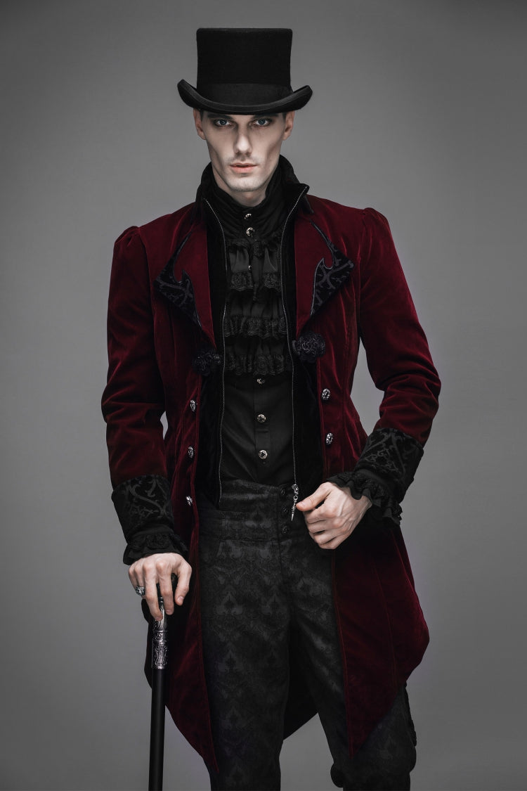 Crimson Formal Turn-Down Collar Swallowtail Gothic Coat