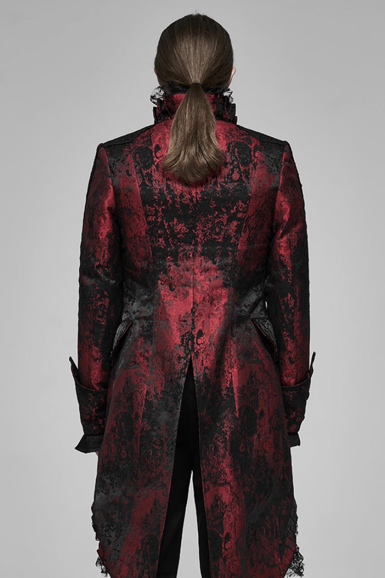 Crimson & Noir Long Sleeve Lace Elegant Men's Vintage Tuxedo Coat