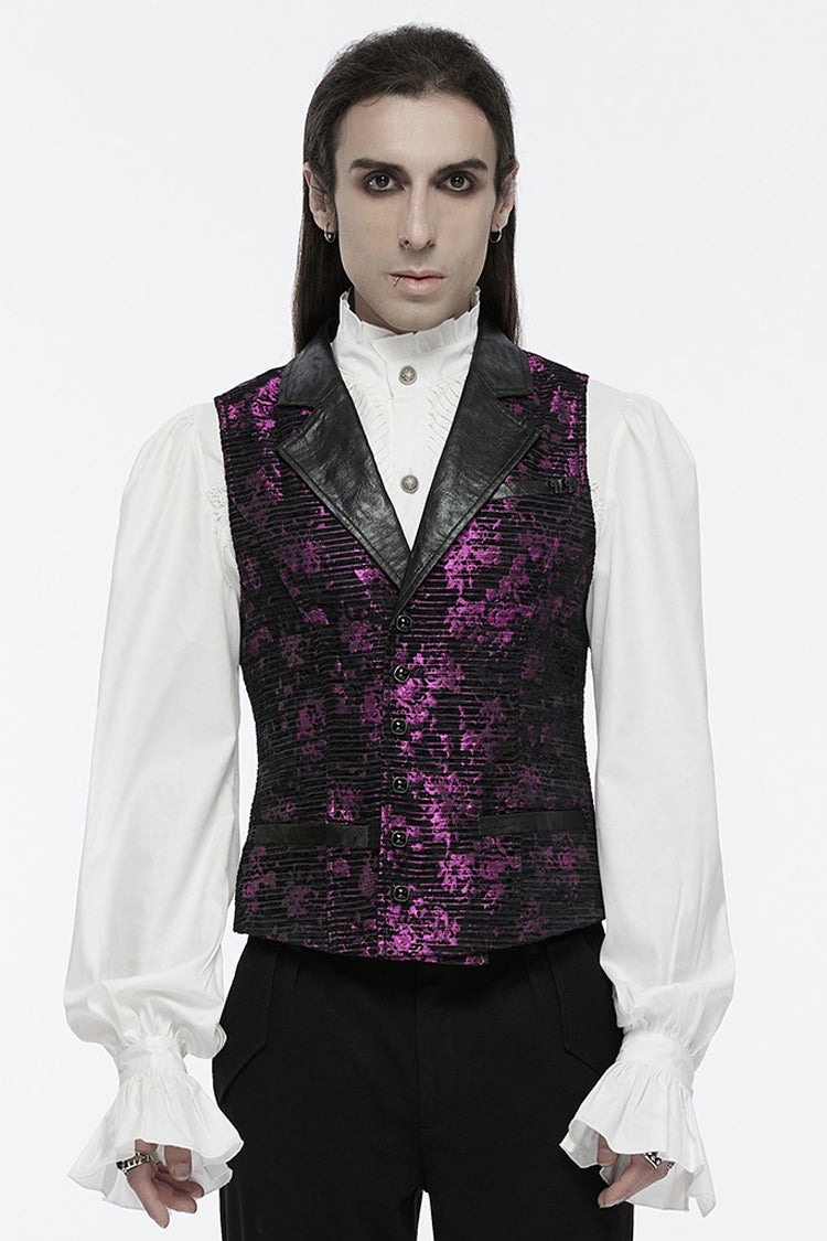 Violet V-Neck Sleeveless Skull Print Buckle Men's Gothic Waistcoat