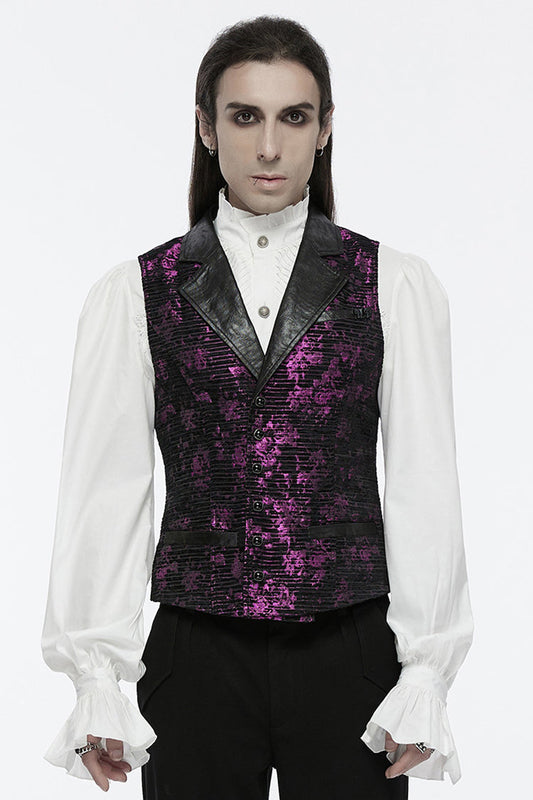 Violet V-Neck Sleeveless Skull Print Buckle Men's Gothic Waistcoat