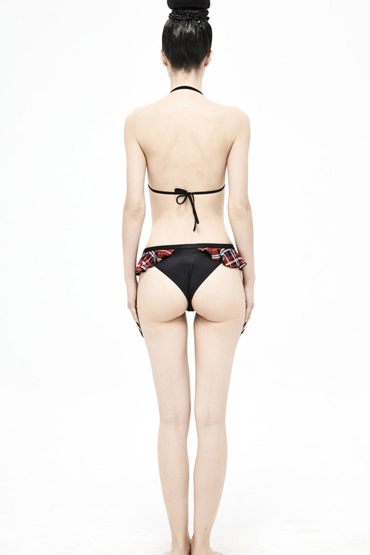 Crimson Noir Frilly Chest Skull Bell Punk Swimsuit Top for Women