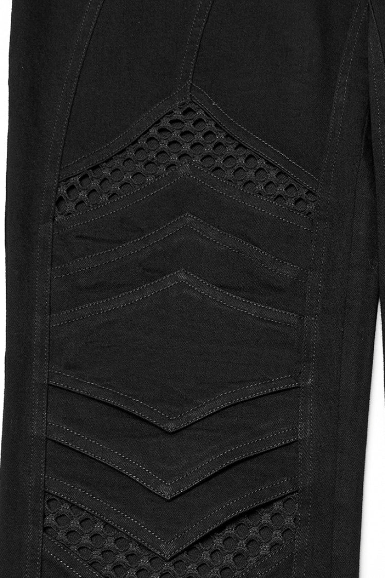 Charcoal Mesh-Stitched Punk Trousers for Men