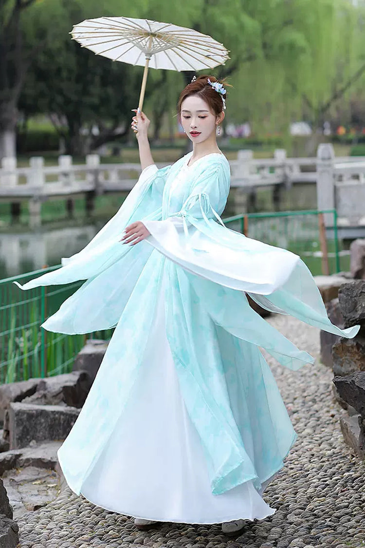 High-Waisted Lace-Up V-Neck Classic Hanfu Dress