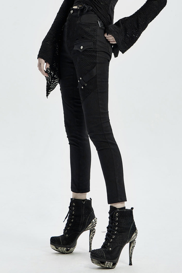 Steampunk Laced Skinny Denim Trousers with Drawstring Accents