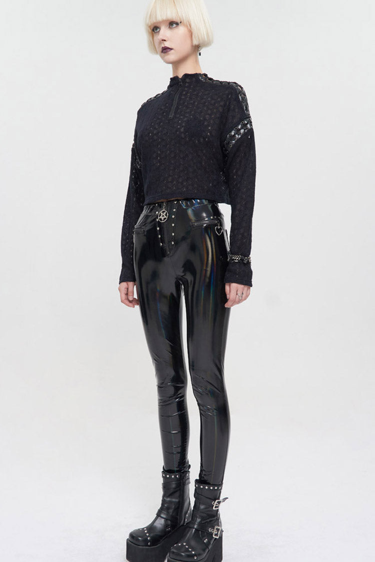 Loose Long-Sleeve Punk Sweater with Perforated Sleeves - Noir