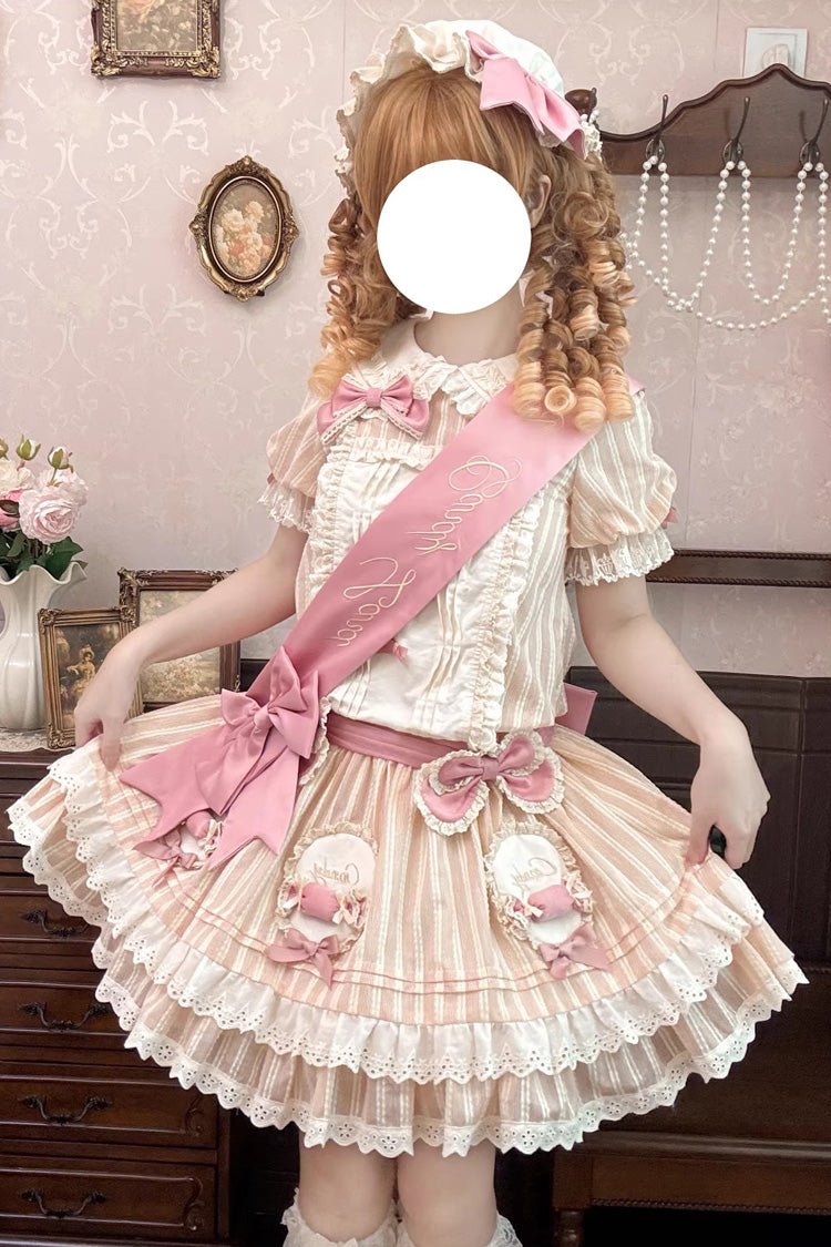 Candy Paradise Doll Collar Short-Sleeve Double Ruffle Bow Lolita OP