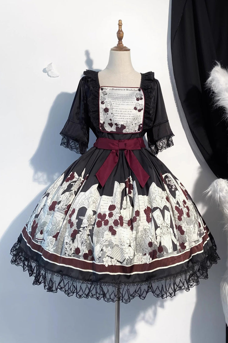 Print Bow Lace Gothic Dress - Alice of the Asylum