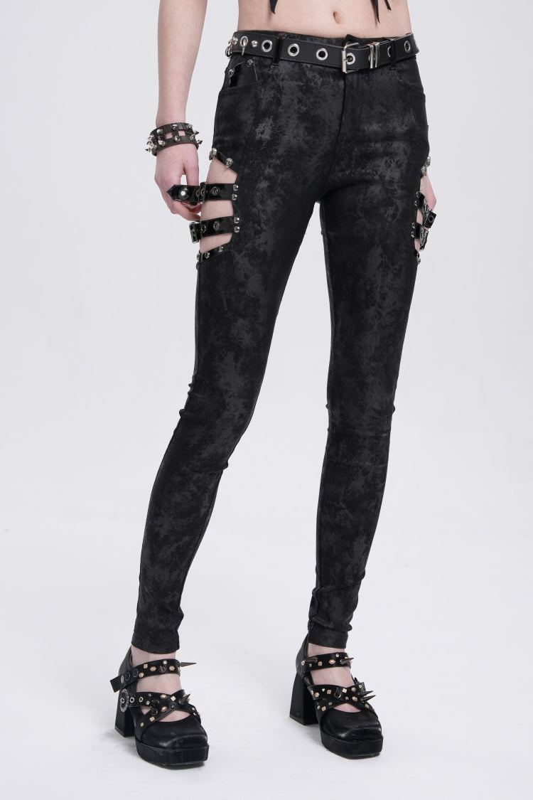 Midnight Cutout Buckle Trousers for Women - Gothic Edge