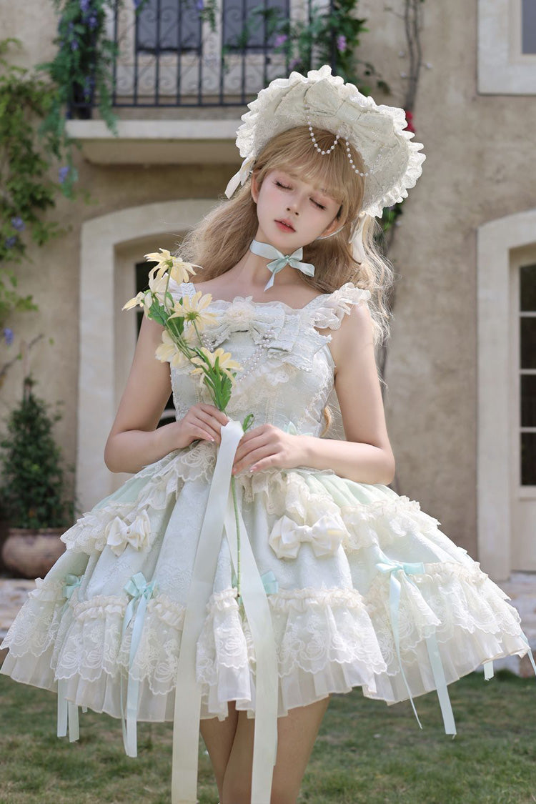 Emerald Blossoming Heart Love Sleeveless Dark Jacquard Print Bow Lace Sweet Lolita Jumper