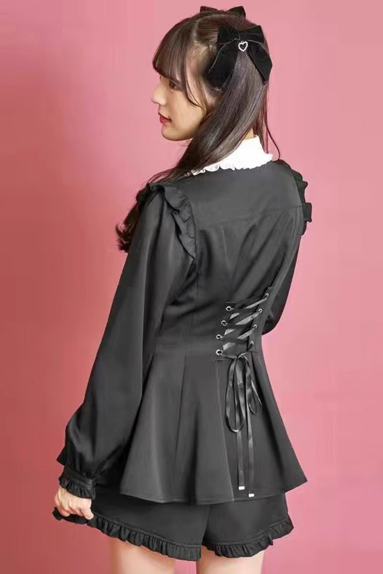 Jirai Kei Dress and Shorts Set with Kuromi Embroidery and Bowknot, Extended Sleeves