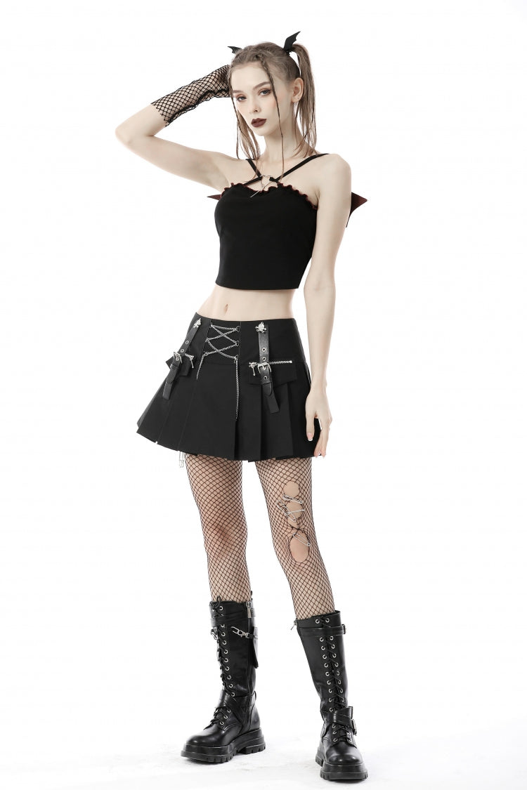 Women's Punk Rock Crop Top with Bat Wings, Backless Cut and Cross Lace-Up