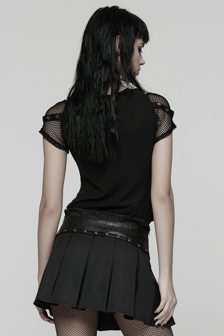 Punk Tee with Spliced Mesh and Strappy Details
