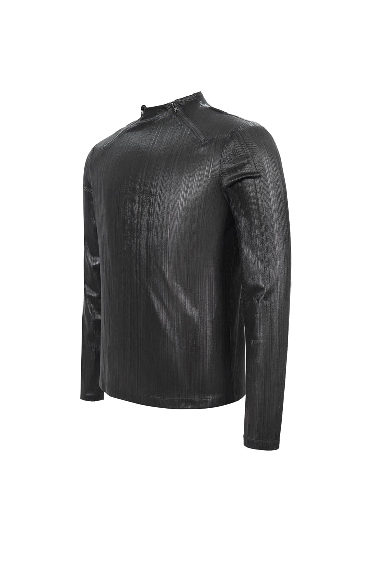 Slim Steampunk Long-Sleeve Top with Zip Neckline for Men - Noir