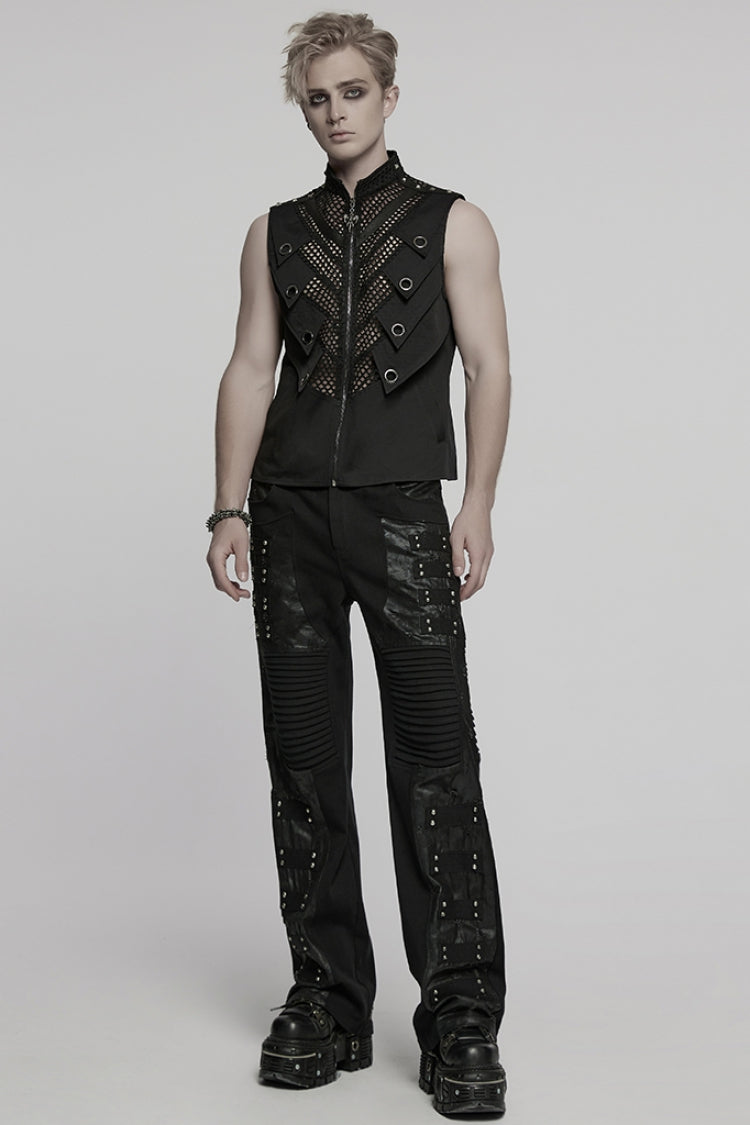 Onyx Faux-Leather Pleated Straight-Leg Pants