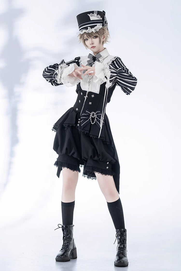 Elegant Lolita Shorts with Stripe Print and Lace - Noir