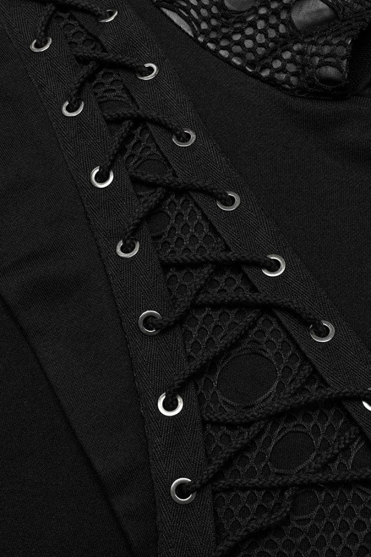 Steampunk Jacket with Metal Eyelets and Lace-Up Hood, Long-Sleeve Women's