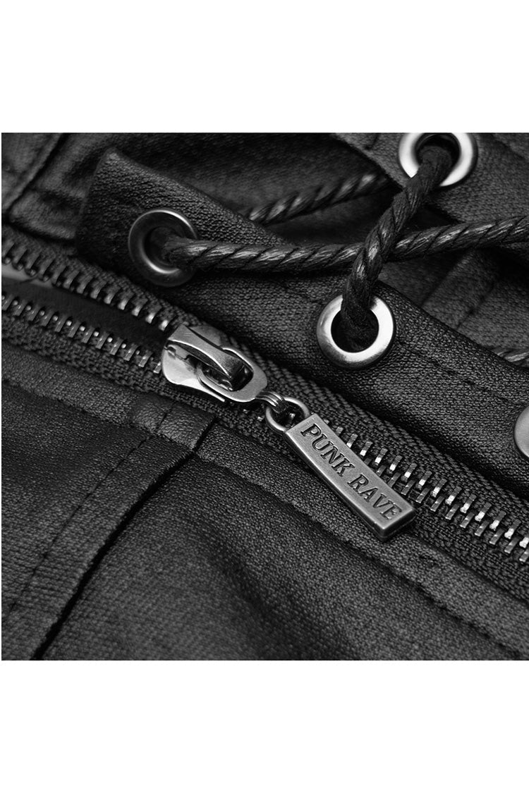 Asymmetric Hem Leather Skirt with Side Clasps and Lacing