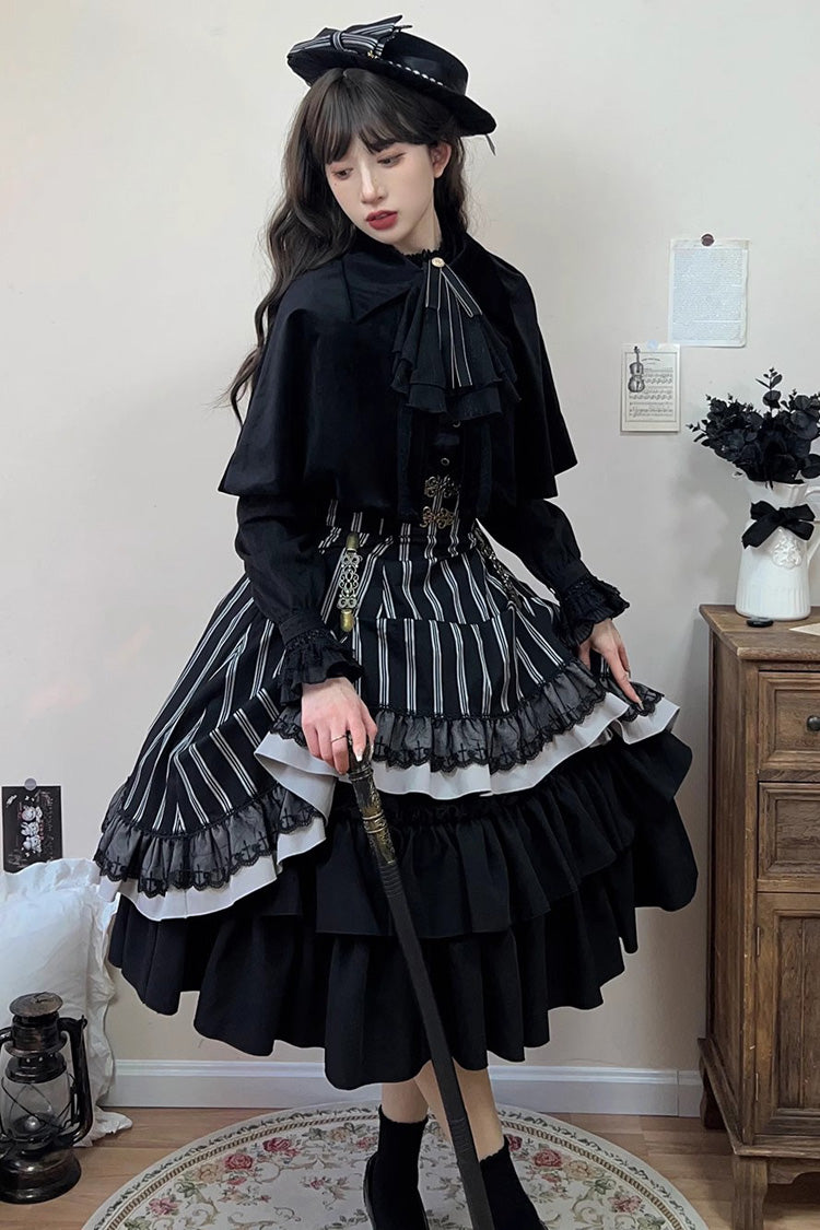 Multi-Layer Striped Ruffle Skirt for Lolita - Gothic Edge
