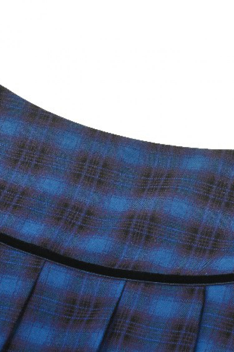 Vintage College Style Stars Plaid Pleated Mini Skirt