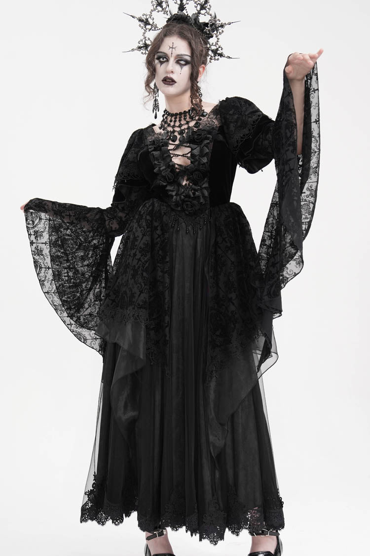 Women's Gothic Dress with Crochet Hanayome Lace and Long Sleeves