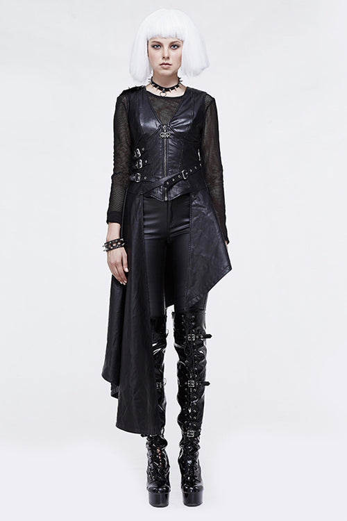 Asymmetric Sleeveless Punk Leather Dress