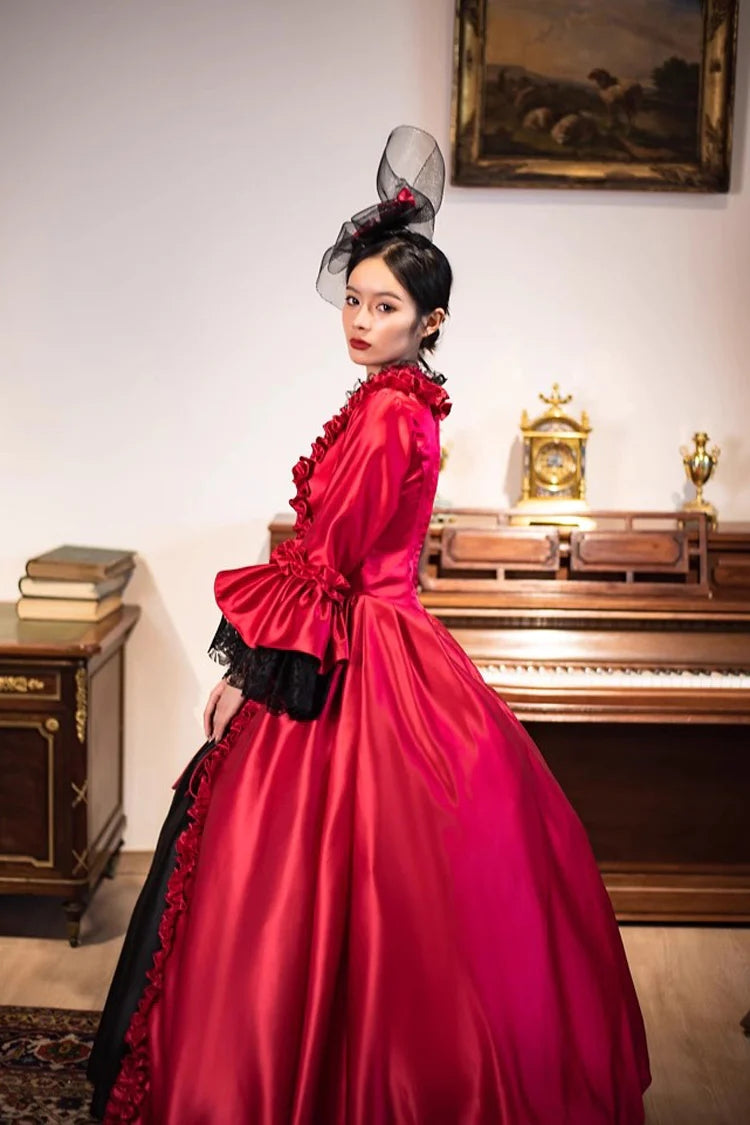 Burgundy Print Medieval Court Rococo Gothic Victorian Lolita Maxi Dress